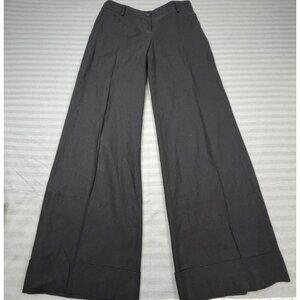 Josef Pants Womens 8 Black Linen Viscose Wide Leg Cuffed Hem Dress Trousers
